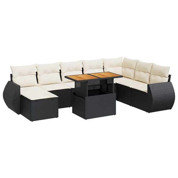 vidaXL Salon de jardin 9 pcs avec coussins noir r&eacute;sine tress&eacute;e