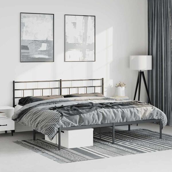 vidaXL Cadre de lit métal sans matelas avec tête de lit noir 193x203cm