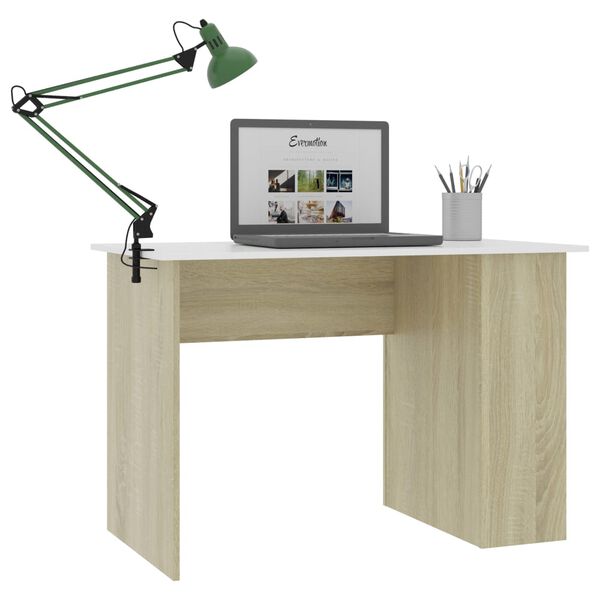 vidaXL Bureau Blanc et ch&ecirc;ne sonoma 110x60x73 cm Agglom&eacute;r&eacute;