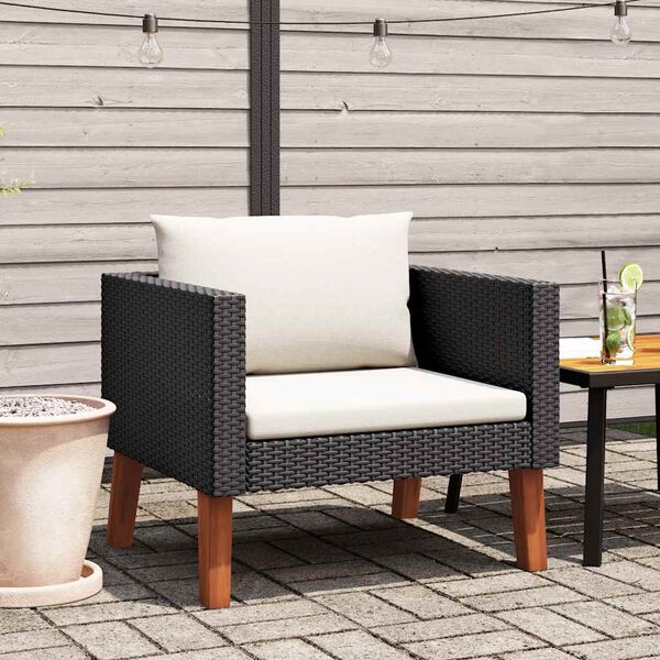 vidaXL Canap&eacute; simple de jardin avec coussins R&eacute;sine tress&eacute;e Noir