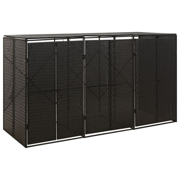 vidaXL Abri pour poubelle triple Noir 207x80x117 cm R&eacute;sine tress&eacute;e