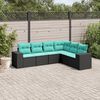 vidaXL Salon de jardin 6 pcs avec coussins noir r&eacute;sine tress&eacute;e