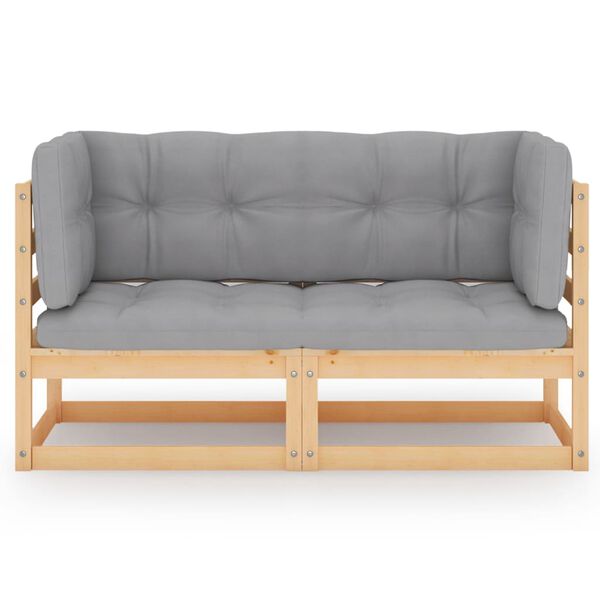 vidaXL Canapé 2 places de jardin avec coussins Bois de pin solide
