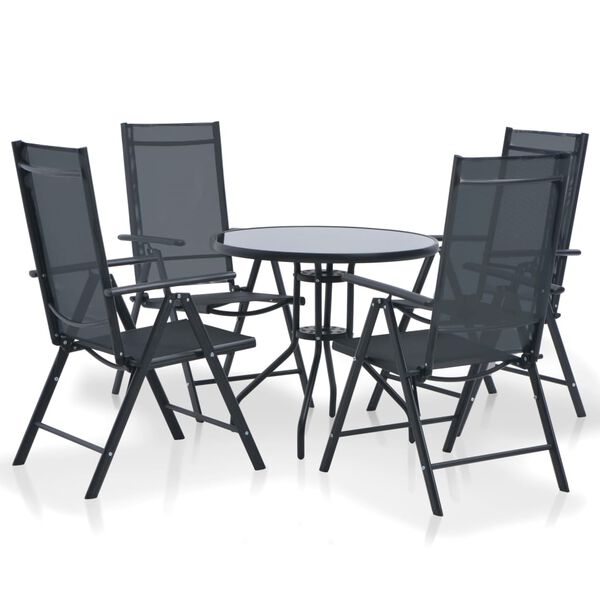 vidaXL Ensemble à manger d'extérieur 5 pcs Aluminium et textilène Noir