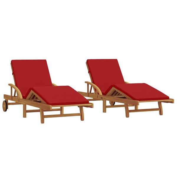 vidaXL Transat 2 pcs Rouge 200 x 67 x 84cm Bois d'acacia massif