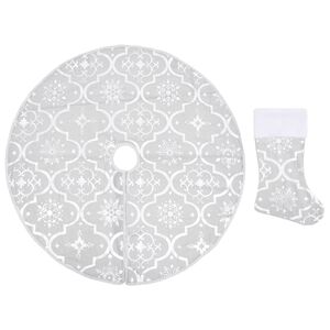 vidaXL Jupe de sapin de Noël de luxe avec chaussette Blanc 90 cm Tissu