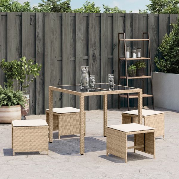 vidaXL Tabourets de jardin avec coussins lot de 4 beige r&eacute;sine tress&eacute;e