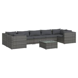 vidaXL Salon de jardin 8 pcs avec coussins R&eacute;sine tress&eacute;e Gris