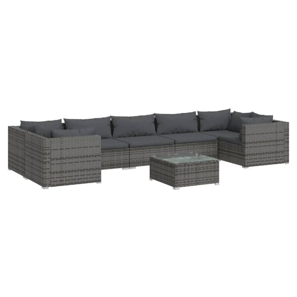 vidaXL Salon de jardin 8 pcs avec coussins R&eacute;sine tress&eacute;e Gris