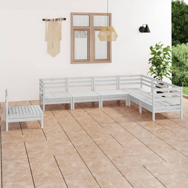 vidaXL Salon de jardin 7 pcs Bois de pin massif Blanc
