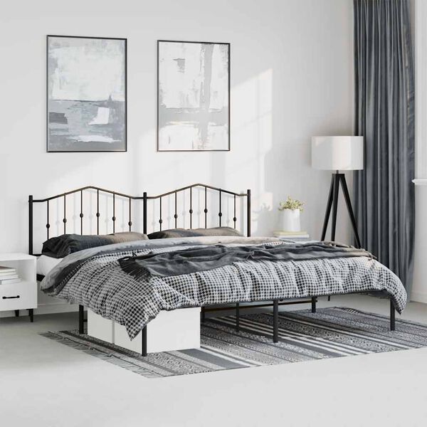 vidaXL Cadre de lit m&eacute;tal sans matelas avec t&ecirc;te de lit noir 183x213cm