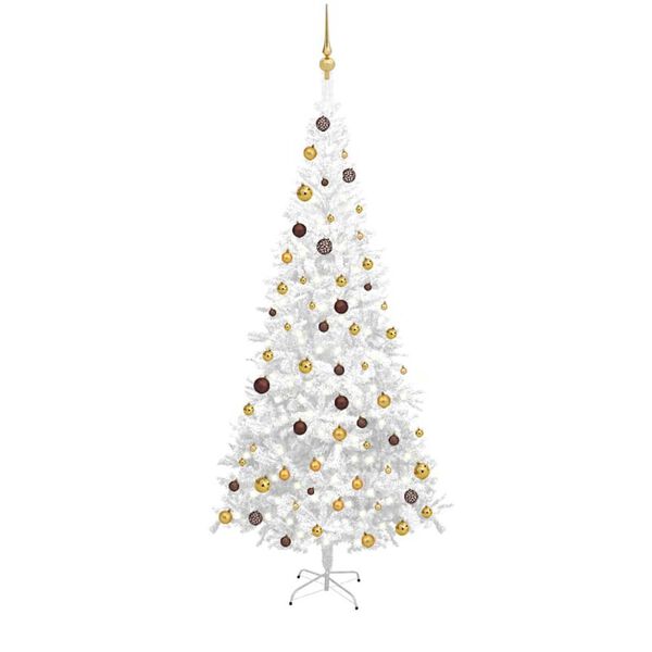 vidaXL Arbre de No&euml;l artificiel pr&eacute;-&eacute;clair&eacute; et boules L 240 cm blanc
