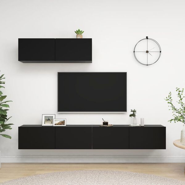 vidaXL Meubles TV 3 pcs Noir Bois d'ingénierie