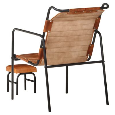 vidaXL Fauteuil de relaxation avec repose-pied Marron Cuir véritable