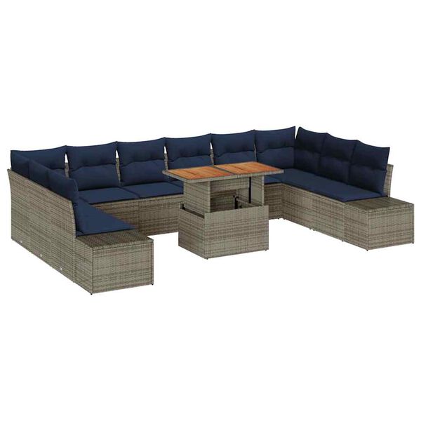 vidaXL Ensemble de salle &agrave; manger pour jardin 11 pcs Gris et marine