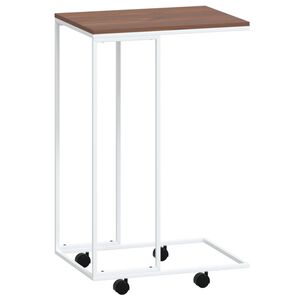 vidaXL Table d'appoint avec roues Blanc 40x30x63,5cm Bois d'ing&eacute;nierie