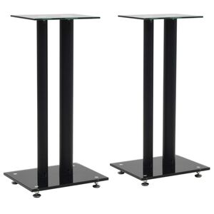 vidaXL Support haut-parleur 2pc Verre tremp&eacute; Design 2 colonnes Noir