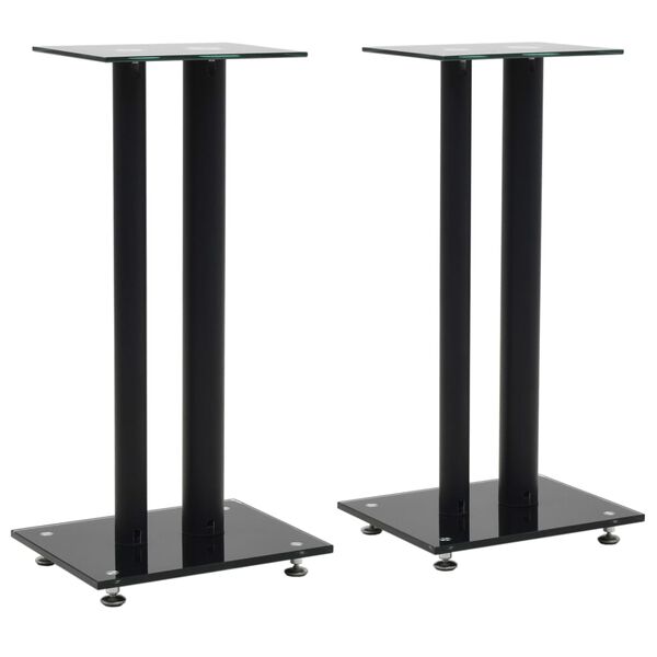 vidaXL Support haut-parleur 2pc Verre tremp&eacute; Design 2 colonnes Noir