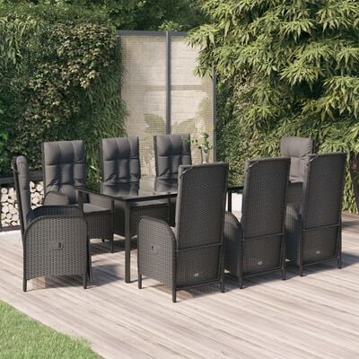 vidaXL Ensemble à manger jardin 9pcs et coussins noir résine tressée