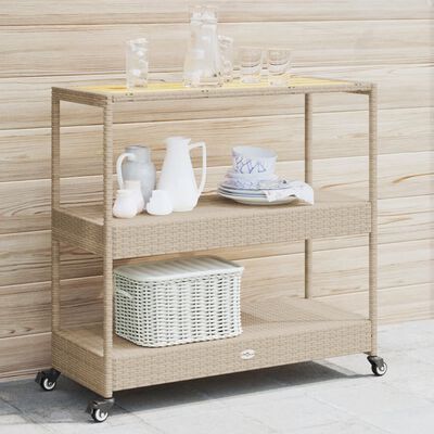 vidaXL Chariot de bar 3 niveaux beige rotin et bois d'acacia massif