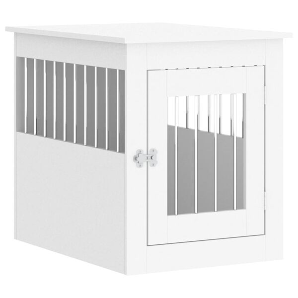 vidaXL Meuble de cage pour chiens blanc 55x75x65 cm bois d'ing&eacute;nierie