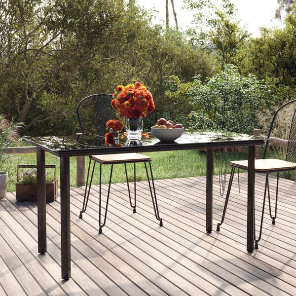 vidaXL Table à dîner de jardin Noir 200x100x74cm Acier et verre trempé