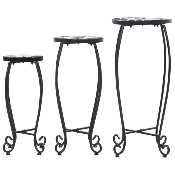 vidaXL Tables mosa&iuml;que 3 pcs noir et blanc C&eacute;ramique
