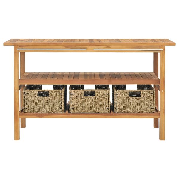 vidaXL Meuble de salle de bain avec 3 paniers Teck solide 132x45x75 cm