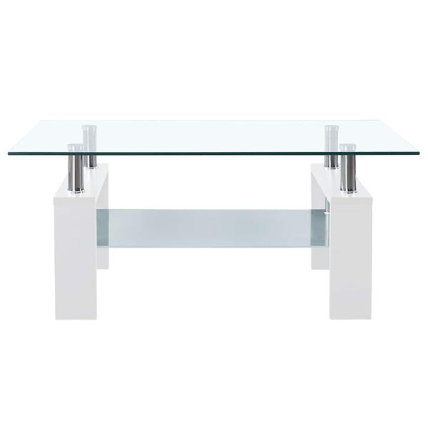 vidaXL Table basse Blanc et transparent 95x55x40 cm Verre trempé
