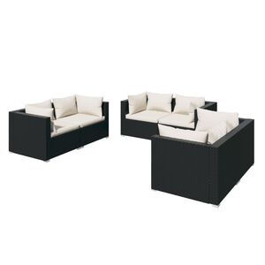 vidaXL Salon de jardin 6 pcs avec coussins R&eacute;sine tress&eacute;e Noir