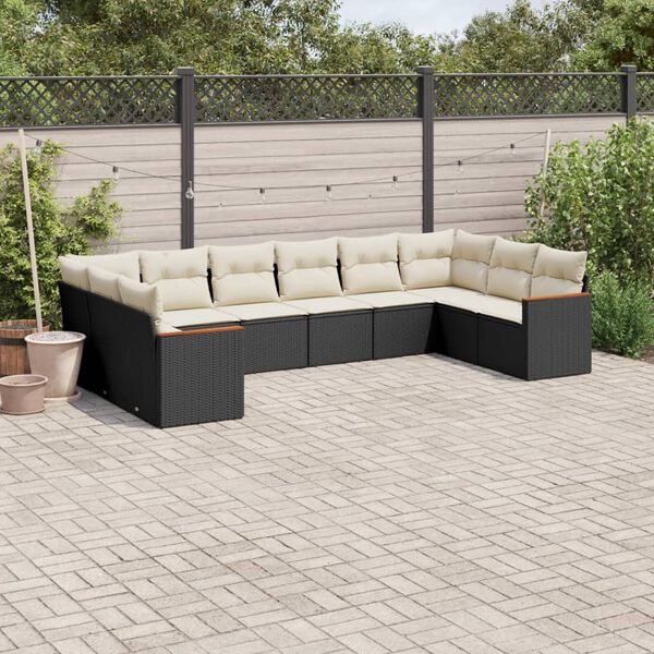 vidaXL Salon de jardin 10 pcs avec coussins noir r&eacute;sine tress&eacute;e