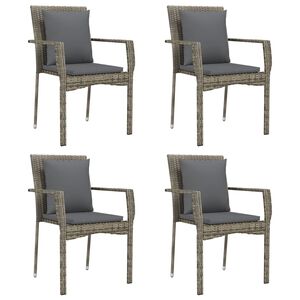 vidaXL Chaises de jardin avec coussins lot de 4 R&eacute;sine tress&eacute;e Gris