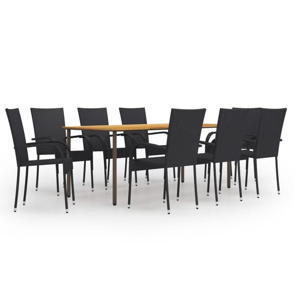vidaXL Ensemble &agrave; manger de jardin 9 pcs R&eacute;sine tress&eacute;e Noir