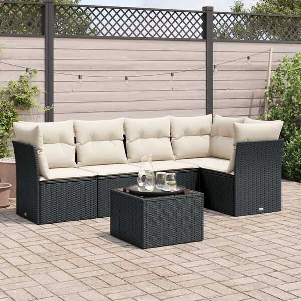 vidaXL Salon de jardin 6 pcs avec coussins noir r&eacute;sine tress&eacute;e