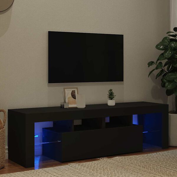 vidaXL Meuble TV avec lumi&egrave;res LED Noir 140x36,5x40 cm