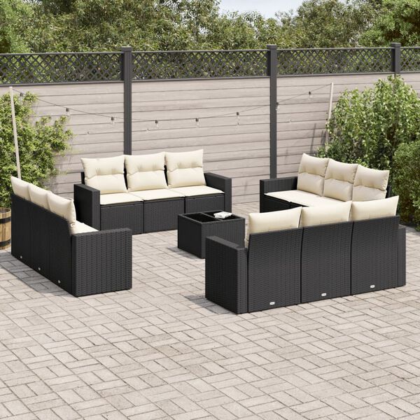 vidaXL Salon de jardin avec coussins 13 pcs noir r&eacute;sine tress&eacute;e