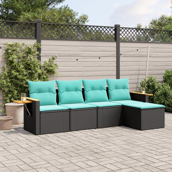 vidaXL Salon de jardin 5 pcs avec coussins noir r&eacute;sine tress&eacute;e