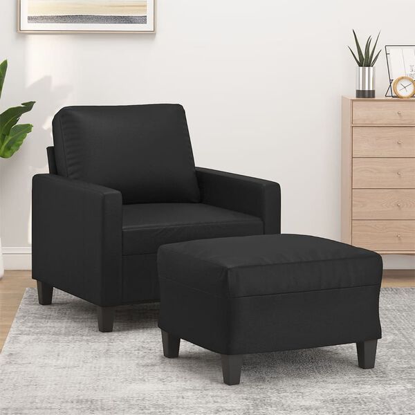 vidaXL Fauteuil avec repose-pied Noir 60 cm Similicuir