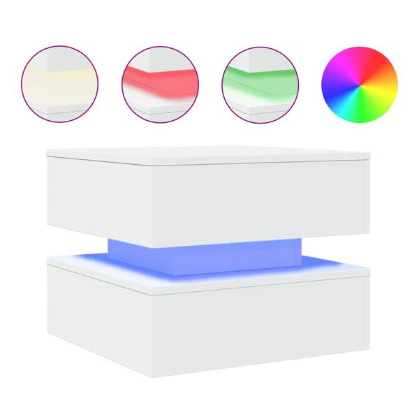 vidaXL Table basse avec lumières LED blanc 50x50x40 cm