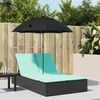 vidaXL Chaise longue double et coussins et parasol noir résine tressée