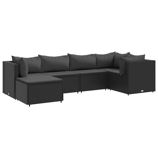 vidaXL Salon de jardin 6 pcs avec coussins Noir Résine tressée