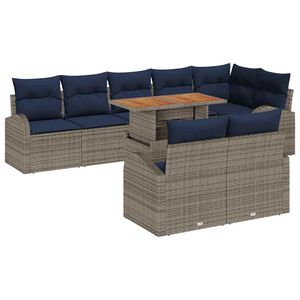vidaXL Ensemble de canap&eacute; de jardin 9 pcs gris et bleu marine