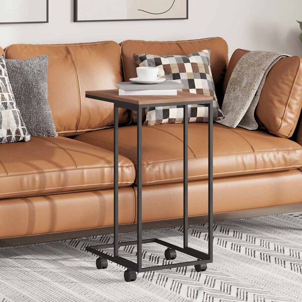 vidaXL Table d'appoint avec roues Noir 40x30x63,5 cm Bois d'ing&eacute;nierie