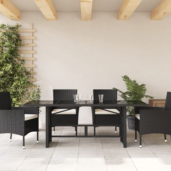 vidaXL Table de jardin avec dessus en verre noir r&eacute;sine tress&eacute;e