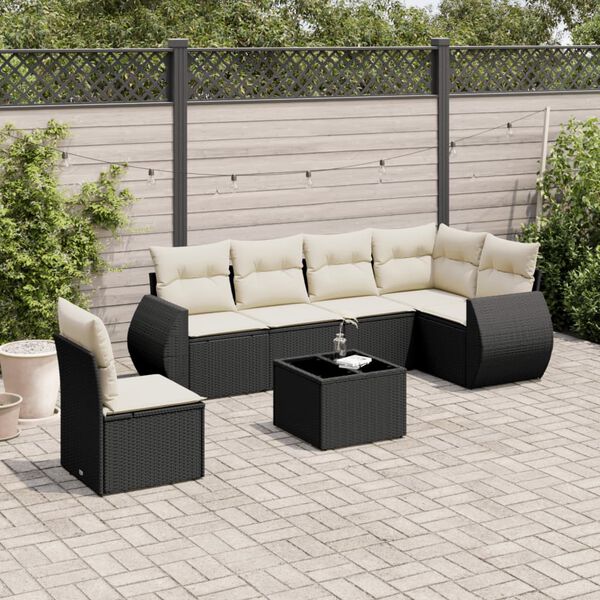 vidaXL Salon de jardin 7 pcs avec coussins noir r&eacute;sine tress&eacute;e