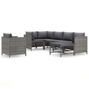 vidaXL Salon de jardin 7 pcs avec coussins R&eacute;sine tress&eacute;e Gris