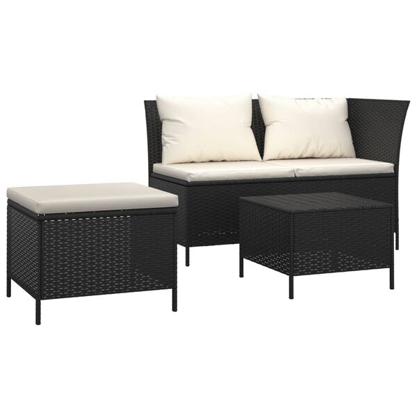 vidaXL Salon de jardin 3 pcs avec coussins Noir R&eacute;sine tress&eacute;e