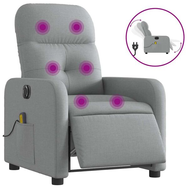 vidaXL Fauteuil inclinable de massage &eacute;lectrique gris clair tissu