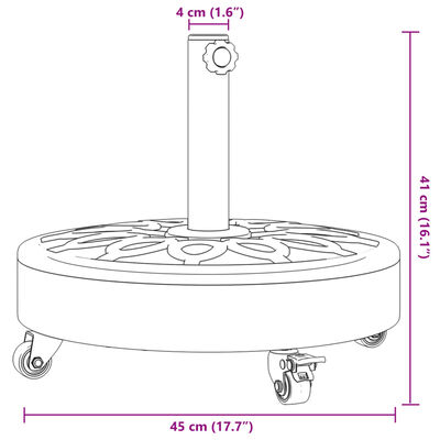 vidaXL Base de parasol avec roues pour mâts Ø38 / 48 mm 27 kg rond