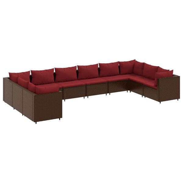 vidaXL Salon de jardin 10 pcs avec coussins marron r&eacute;sine tress&eacute;e
